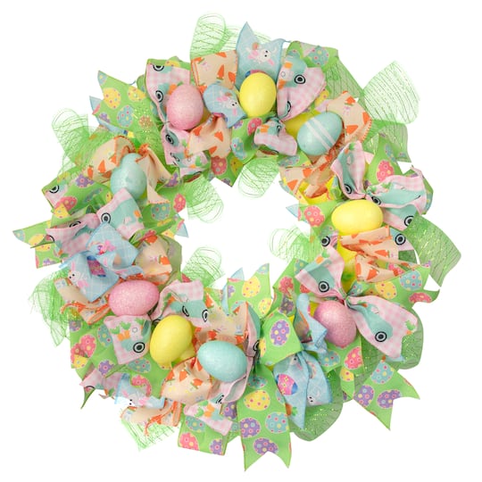 Pastel Easter Egg and Ribbons Wreath 22&#x22; Unlit